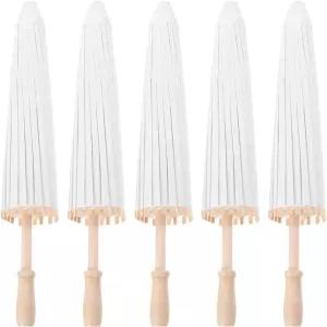 가넥 5pcs 23.6인치 흰색 유화 종이 우산 전통 중국 파라솔 DIY 페인팅 웨딩 데코 사진 소품 파티 공예