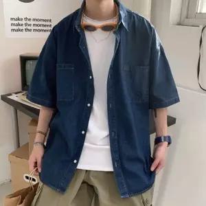남자 청남방 반팔 데님 셔츠 여름 오버핏 2컬러 남자 청자켓 셔츠 남방 남성 작업복 체크 여성 청 데님