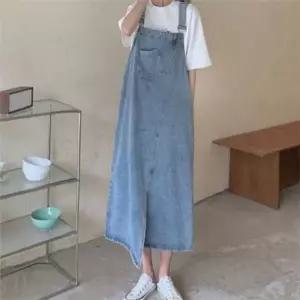 [라일리여성의류] Rly 캐주얼 여성 멜빵 원피스 앞트임 여성 데님 원피