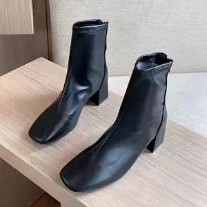 [룽스_66]청키힐 앵클부츠 베이직 뒷지퍼 삭스 부츠