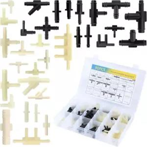 31PCS 자동차 진공 라인 커넥터 키트 32종 1/8인치 3/16인치 1/4인치 5/16인치 3/8인치 호스 모음 내열 튜브