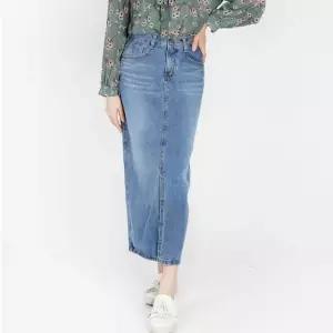 여성 데님 롱 스커트 청치마 앞트임 데일리 패션 웨어 앞트임 데일리 패션 (W7694EC)