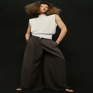 ZARA 골드 버튼 팔라초 팬츠 - 브라운 2257/509/700