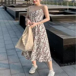 셀럽하우스 원피스 여름 꽃무늬 끈조절 민소매 롱원피스 휴양지
