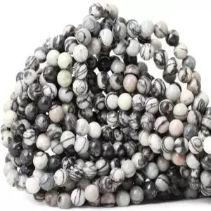 CHEAN 60PCS 6mm 내추럴 블랙 네트워크 얼룩말 스톤 라운드 루즈 비즈 DIY 팔찌 목걸이 재료 가닥 5