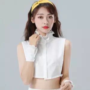 여성 플리츠 레이스 하이넥 페이크카라 넥 케이프