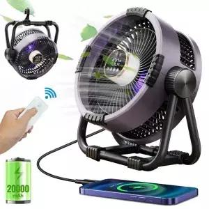 캠핑 팬 20000mAh 충전식 휴대용 야외 무선 공기 순환기 텐트 천장 LED 조명