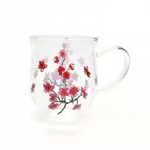 매화꽃 유리컵 2인 세트 400ml 예쁜 커피컵 찻잔 선물 홍차잔