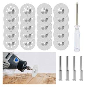 FFyeiiy 20PCS 프리미엄 545 다이아몬드 커팅 휠 Dremel 회전 도구용 컷오프 디스크 코팅 휠 키트 | 4PCS 3mm 맨드렐 및 드라이버가 포함된