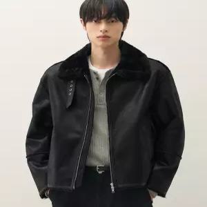 드로우핏 오버사이즈 스웨이드 라인 무스탕 자켓 [ALL BLACK] 퍼 무스탕자켓 D