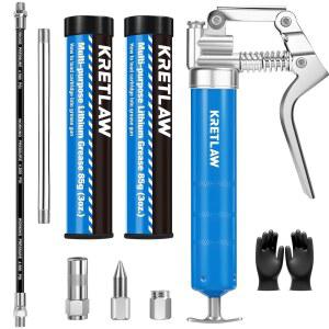 더블 3온스 카트리지 그리스와 12인치 플렉스 호스가 장착된 KRETLAW 미니 그리스 건(3000PSI) 자동차용 강화 커플러 마린