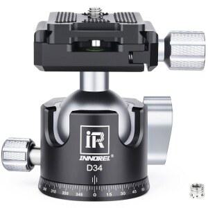 이노렐 D34 34mm 로우 프로파일 삼각대 볼 헤드 프로페셔널 올 메탈 CNC 파노라마 카메라 모노포드 DSLR 카메라 캠코더 DV용 1/4인치 아르카 스위스 퀵 릴리즈 플레이트 하중 33파운드 / 15kg