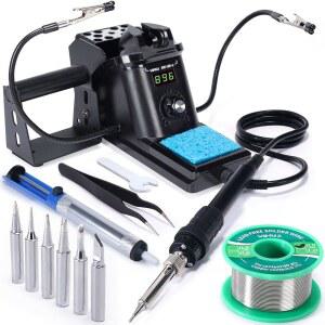 IHUA 926 III 60W 디지털 디스플레이 납땜 아이언 스테이션 키트, 헬핑 핸즈 2개, 추가 팁 6개, 무연 솔더, 솔더 어리버리, S/S 핀셋, C / F 변환, 자동 슬립 및 보정 지원