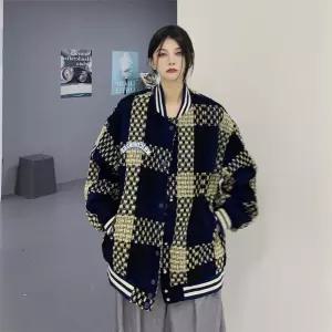 야구잠바 야구 남성자켓 오버핏 유니크한 체크 오버사이즈