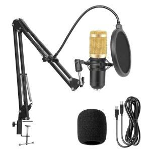 붐 암 스탠드 팝 필터 쇼크 마운트 음소거 USB 마이크가 포함된 GUHUS 프로페셔널 콘덴서 마이크 키트, 팟캐스트 녹화 비디오 게임 노래 스트리밍 유튜브용