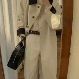 배색 배색카라 트렌치 슬림 점퍼 봄 가디건 여성 롱 자켓