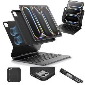 키보드가 장착된 ESR IPAD PRO 11인치 케이스(M5 / M4 2025 2024) 이지 셋 마그네틱 스탠드가 11(5번째) 키보드 케이스 세로/가로 모드 탈착식 보호 리바운드 360 시리즈 블랙