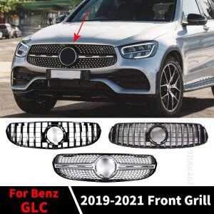 다이아몬드 GT 스타일 앞 범퍼 그릴 입구 메르세데스 X253 벤츠 GLC 2019 2020 300 튜닝 후드 메쉬 그리드