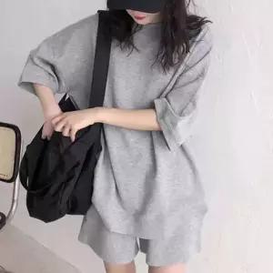 심플 라운드넥 티셔츠 반바지 세트 허리밴딩 홈웨어 반팔맨투맨 카라티셔츠 (WAE65B7)