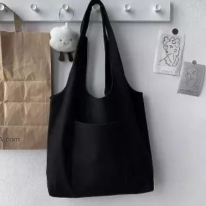 포켓 캔버스 에코백(블랙) DIY천가방 (WB97436)