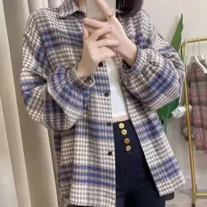 여성 박스핏 체크패턴 긴팔 셔츠 체형커버 캐주얼룩 체크셔츠 체크남방 오버핏남방