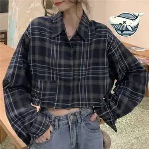 데일리 체크 크롭셔츠 간절기 스타일 여름 여성남방 남방 여자남방 오버핏셔츠