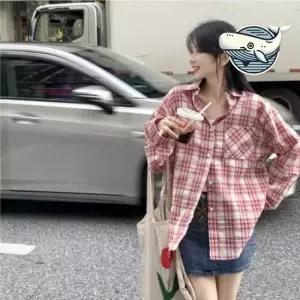 편안한 핑크 체크 긴팔 셔츠 오버핏 루즈핏 체크남방 체크셔츠 청남방 남방