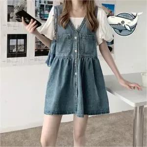 캐주얼 브이넥 데님 민소매 원피스 여름 통통한 여름스커트 여름청치마 청스커트