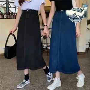조절 가능한 데님 롱스커트 스타일리시 뒷트임 여름스커트 여름청치마 청스커트 여름치마