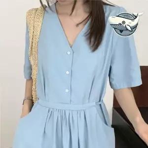 캐주얼 데일리 브이넥 플레어 원피스 버튼 미니 여름원피스 여성원피스 반팔원피스