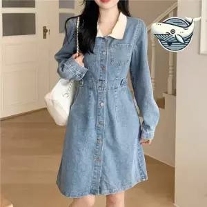 캐주얼 데님 미니 원피스 긴팔 단추 여성 옷 겨울원피스 하객원피스 겨울하객룩