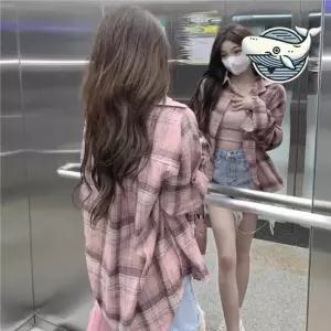 루즈핏 체크셔츠 여성용 가을겨울 데일리 양복 체크남방 체크셔츠 청남방 남방