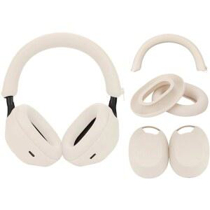 Adhiper 3세트 소니 WH-1000XM5 헤드폰용 실리콘 스웨트 케이스 커버 XM5 이어패드 커버 / 이어 헤드밴드 보호기 워셔블 스웨트프루프 소프트 헤드폰 액세서리 오프 화이트