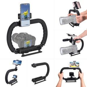 3-신발 DSLR / 미러리스 액션 카메라 캠코더 폰 스태빌라이저 확장 케이지 마운트 영화 제작 홀더 리그 유튜브 틱톡 브이로그 비디오 키트 고프로 캐논 니콘 소니 폰 안드로이드 호환