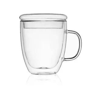 TBZ 뚜껑있는 이중글라스 손잡이 유리컵 430ml 홈카페용품