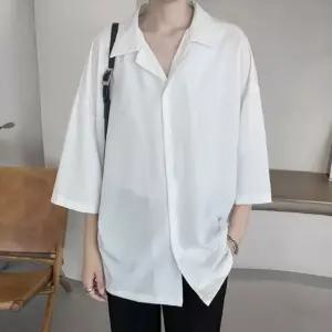 남성 얇은 여름 반팔 셔츠 루즈핏 슬랙스 코디 남친룩 남성린넨셔츠 (WBFF942)