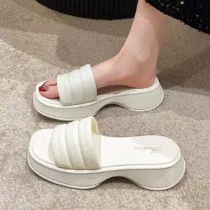 여성 줄무늬 통굽 디자인 뮬 블로퍼 샌들 (WC0BDC6)