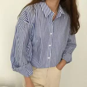 상큼한 컬러 스트라이프 카라 데일리 여자 셔츠 남방 박스티 캐주얼티셔츠 (WBFFC98)