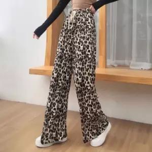 와이드핏 레오파드 패턴 쿨팬츠 여름바지 밴딩 홈웨어 린넨바지 배기팬츠 (WC0DE6B)