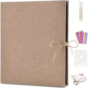 AIOR 사진 앨범 스크랩북 60페이지 린넨 커버 11x8.3인치 3x5 4x6 5x7 8x10 결혼식용 DIY 기념일 가족 카키 Khaki