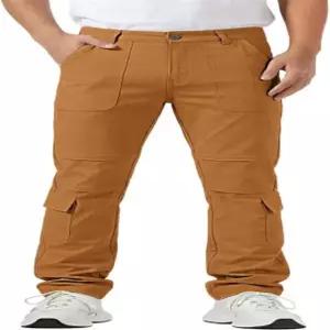 GINGTTO 남성용 카고 팬츠 슬림 핏 스트레치 캐주얼 경량 부츠컷 스트리트웨어 28 Brown