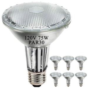 MISDOOD PAR30 롱넥 할로겐 홍수 전구 120V 75W 조광성 고출력 E26 중간 베이스 2700K 웜 조명 오목 전구 3000시간 6팩