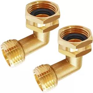 Uenede Brass 3/4 GHT 나사산 90°Elbow 회전식 정원 호스 커넥터 남성 대 여성 어댑터 2PCS