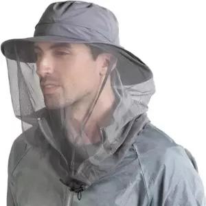 낚시 모자 태양 보호 모기 머리망 숨겨진 그물망이 있는 야외 버킷햇 Medium Dark Gray