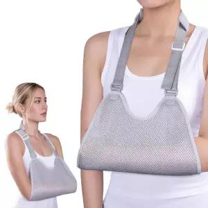 GAOUREL 메쉬 암 슬링 어깨 스트랩이 있는 고정 장치로 회전근개 파열 및 팔 부상에 적합하며 오른쪽 팔과 왼쪽 모두에 적합합니다(회색-S) Small