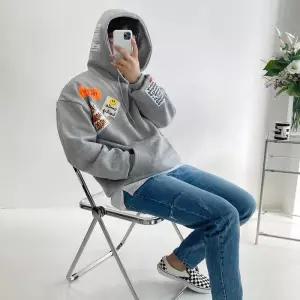 [엠클로]오버핏 크리티컬 5패치 프린팅 기모 후드티셔츠