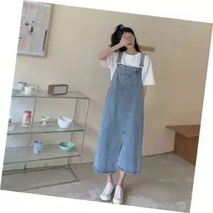 언발 멜빵 여자치마 트임 청치마 데님 매력적인 dm