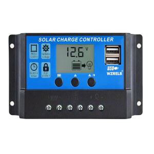 WZRELB 10A PWM 태양광 충전기 컨트롤러 12/24V 자동 패널 배터리 인텔리전트 레귤레이터(LCD 디스플레이 포함) 듀얼 USB 포트 5V/2A 납축 배터리용 파레미터 조절 가능