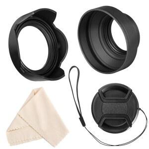 비트리 67MM 렌즈 후드 세트 필터 나사산이 있는 접이식 고무 + 리버서블 튤립 꽃 센터 핀치 캡 극세사 클리닝 천 캐논 EW-73B 교체품