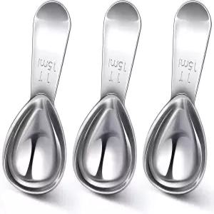 파텔라이 3피스 커피 스쿱 계량 스푼 스테인리스 스틸 짧은 손잡이 티 슈가 키친 선물용 15ml 실버